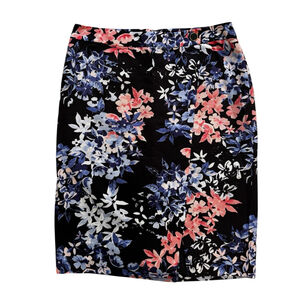 Talbots Floral Pencil Skirt Navy Pink White Blue Size 10